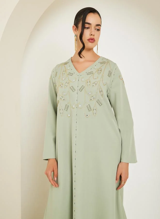 Amirah Women Green Embroidered Jalabiya